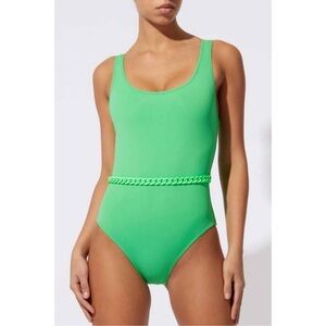 SOLID & STRIPED anne marie belted one piece swimsuit in parakeet Small NWT